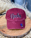 Distressed Necks Cap In Maroon